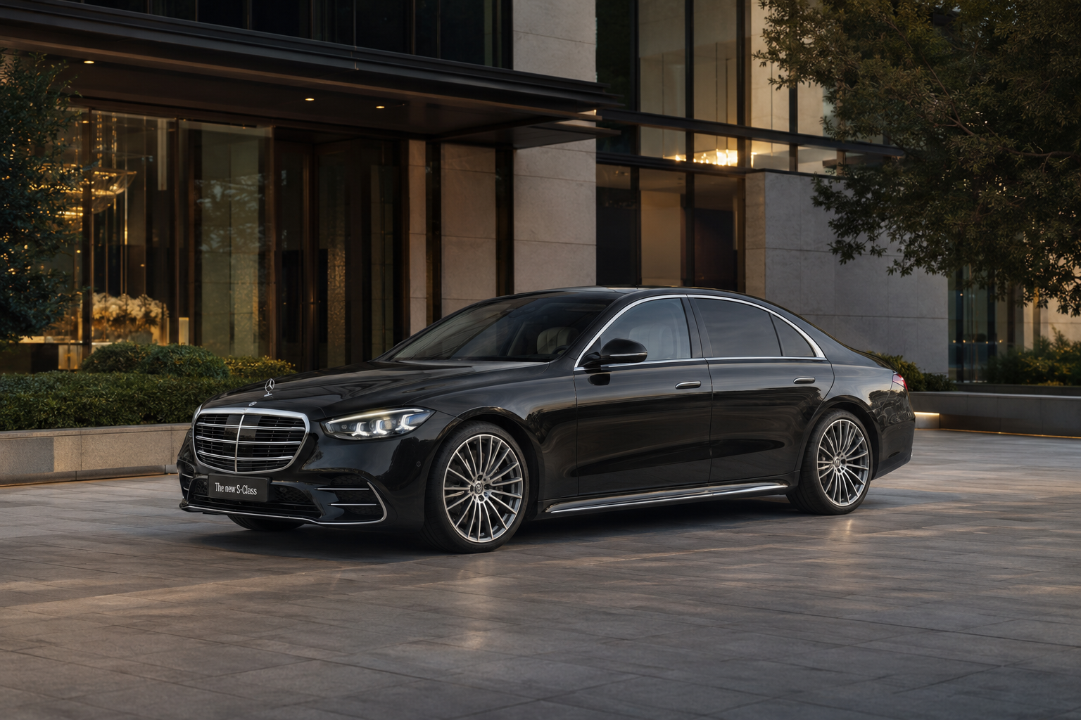 Black Mercedes S-Class luxury sedan